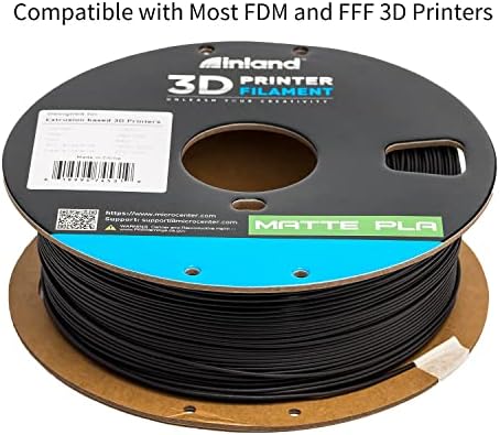 Inland Matte Pla Filament за 3D печатачи, црна - 3Д печатење мат ПЛА 1,75мм ролна, картонски картон од 1 кг - димензионална