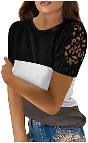 Trebinенска женска модна чипка шуплива цврста боја на вратот со кратки ракави со кратки ракави