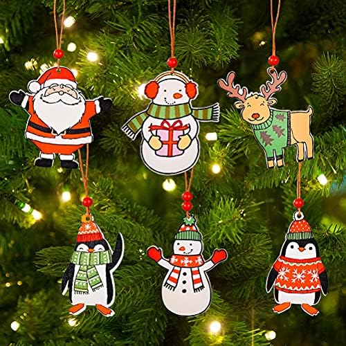 Kesyoo 2 кутии/ 12 парчиња Божиќно дрво Декоративен дрвен приврзок Санта Пингвин виси декор за Божиќ