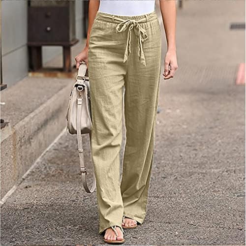 Женски постелнина панталони летни обични памучни панталони со високи памучни памучни панталони со џогери со џебови со џебови со џебови