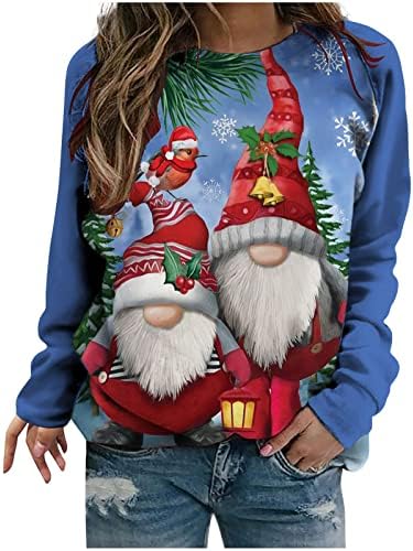 Грд Божиќен Џемпер За Жени Смешни Слатки Зумирање-Во Снешко Гном Печатење Пуловер Блузи Секојдневен Фустан Долги Ракави Кошули