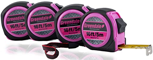Грендејл-4 Пакет Розова Лента Од 16 стапки Мерки-Повлекување, Автоматско Ветер и Лесно Заклучување-Инчи И Сантиметри