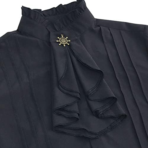 Средновековна блуза црна машка готска гроздобер теренска кошула стојат јака по полите со долги ракави, мавта за ракав, блуза со