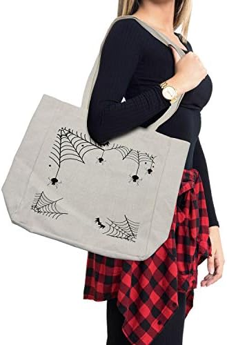 Торба за купување торба за Ноќта на вештерките Амбесон, пајаци лилјаци и мали starsвезди монохроматски едноставен дизајн плашлив