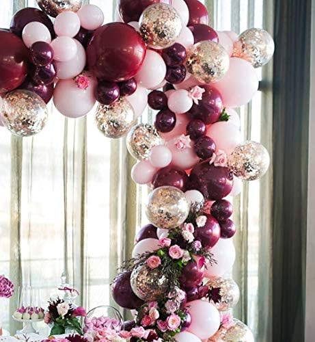 126 парчиња Бордо Канелени Розови И Златни Балони, Комплет За Венец Од Балон, Украси За Туширање За Бебиња За Девојче, Роденденска Свадба