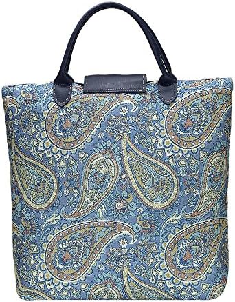 Signare Tapestry преклопена тота торба за еднократна употреба торба за намирници со Пајсли во рај сино
