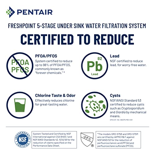 Pentair FreshPoint GRO-575M 5-Фаза Undersnk Осмоза Систем Со TDS Монитор, NSF Сертифициран За Намалување НА PFOA/PFOS