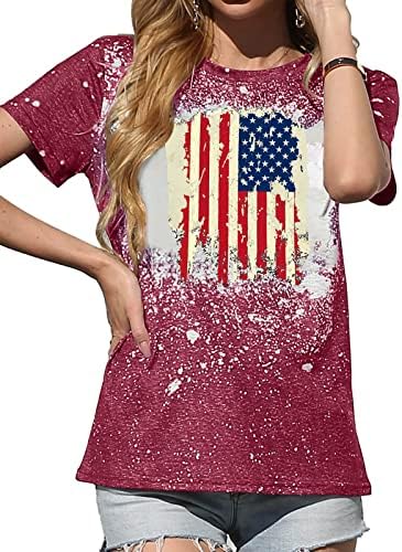 Womenенски 4-ти јули врвови гроздобер американско знаме маици starsвезди и ленти блузи o-врат летни кошули со краток ракав