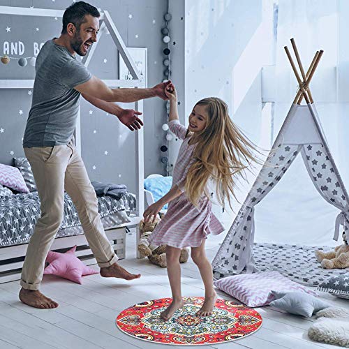 Индиска цветна мандала пајсли медалјонска шема, не -лизгачки доормат 23,6 тркалезна површина теписи килими за деца спална соба