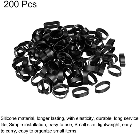 ПАТИКИЛ силиконски гумени ленти со кабелски врски 200 парчиња нелизгање 3/4 рамна црна боја за завиткување на кабел, обвивки за торби, уметност