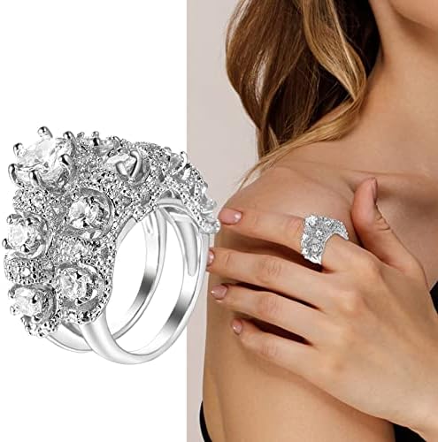 2023 Нов зачудувачки двојно слој накит луксузен моден брилијантен циркон прстен постави накит женски свадбен ангажман двојка прстен аниме