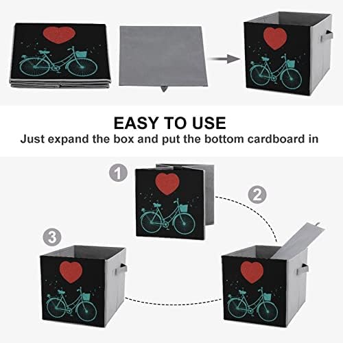 Велосипеди Срца Преклопливи Канти За Складирање Печатење Ткаенина Коцка Корпи Кутии Со Рачки За Облека Играчки, 11х11х11