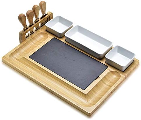 Сет на табла за сирење од бамбус и сирење сет: Голем специјализиран сет за табли за садови и чинија за сирење - уникатен подарок за