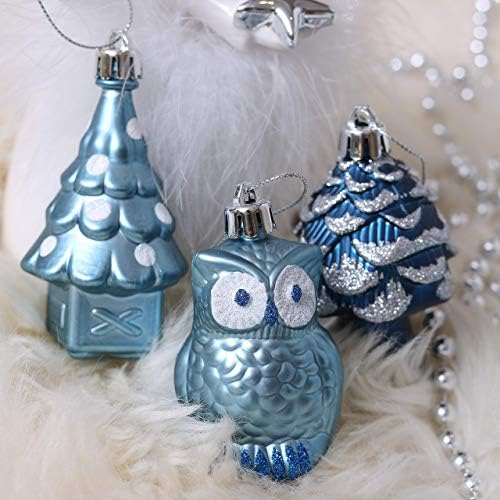 Valery Madelyn 2 Поставете зимски желби сребрени и сини украси за Божиќни топка декор, 16 см чиста распрскувана распространета