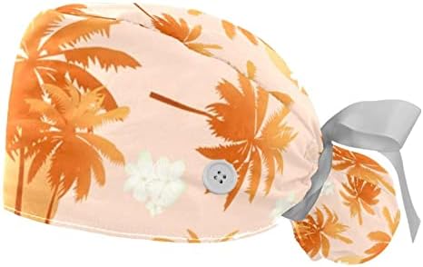 2 пакувања прилагодливи работни капачиња буфантна капа со копче затегната вратоврска за грб за жени тропски лисја цвет