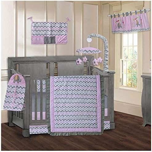 Babyfad Elephant Pink Chevron 9 Piece Baby Crib Bedding