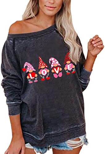 Jjhaevdy женски loveубов срце маичка графичка графичка пукач Loveубов срце буква печати џемпери за џемпери, обични врвови на врвови,