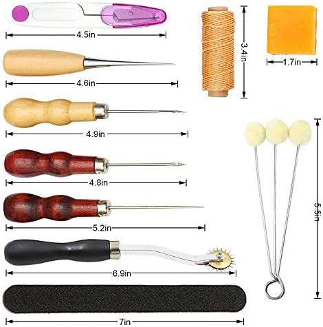Vifemify 17 парчиња кожни алатки DIY комплет за шиење со рака со склопена конусна восочна конец за шиење за почетници и професионалци