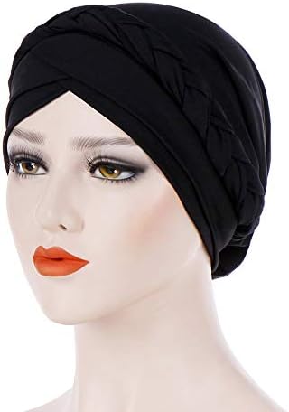Womenените ја вкрстуваат претходно врзаната плетенка, рак на карцином Хемотерапија глава капачиња цврста боја еластична муслиманска турбанска