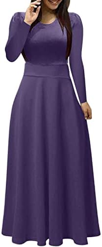 Womenенски обичен цврст долги ракави со тркалезен врат, голем замав со долги фустани за дебели жени