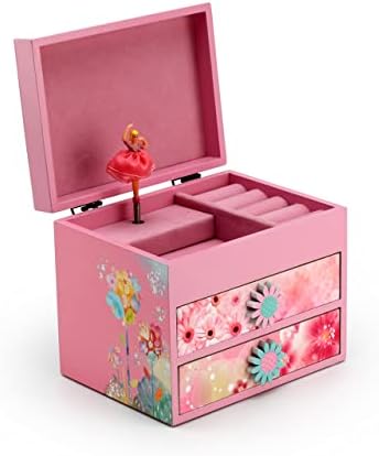 Розова дрвена цветна тема 18 белешка за балерина музичка кутија - многу песни што треба да се изберат - танчер на музичка кутија