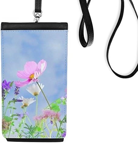 Сина позадина виолетова розова цвеќиња телефонски паричник чанта што виси мобилна торбичка црн џеб