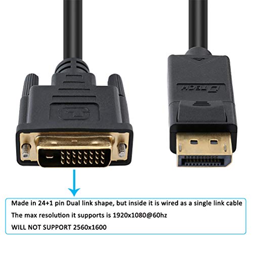 DTech 3ft DisplayPort ДО DVI Кабел DP До Dvi-D Машки Адаптер Единечна Врска 1080p Позлатен Конектор