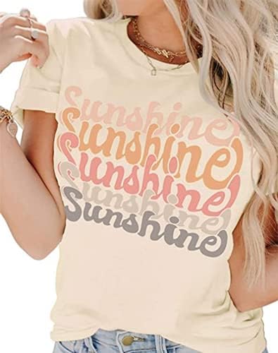 Жените Симпатична Сонце Графички Маици Лето Повик Лабава Блузи Смешни Букви Печати Маици Краток Ракав Кошули
