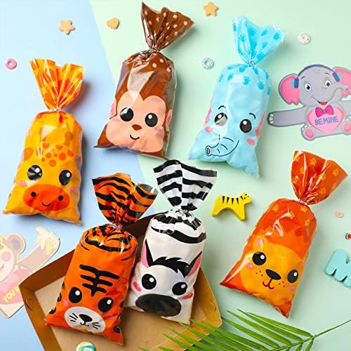 Пајеан 120 Парчиња Џунгла Сафари Чанти За Забава За Животни Бонбони Добрите Фаворизираат Торби За Подароци Торби За Бонбони