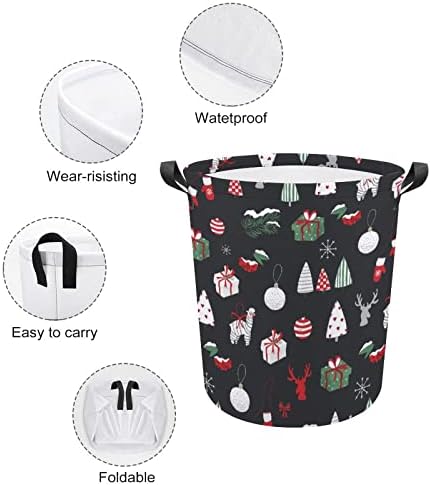 Среќна Божиќна шема за преклопни перачки за перење водоотпорна торба за складирање на корпи со рачка 16,5 x 16,5 x 17