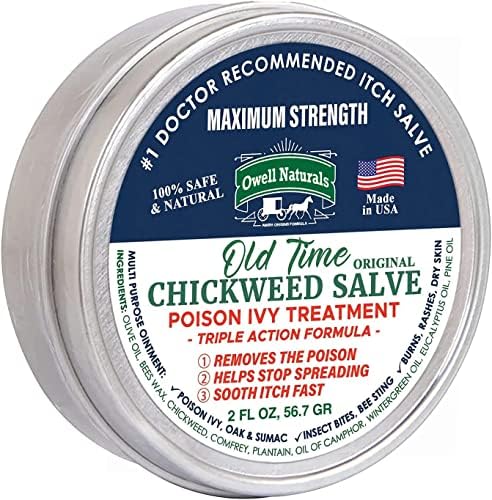 Owell Naturals Old Time Chickweed Salve 2 Oz- Крајниот блокатор на дабови од бршлен/отров, заздравувачки сол најдобро за нарушување
