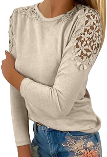 Маичка за жени случајно лето, обични чипка маици со долги ракави Елегантни екиписки графички маички фустани тунични блузи