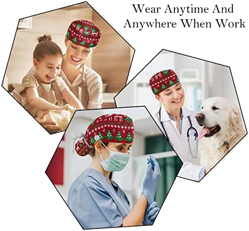 2 парчиња медицинска сестра за чистење капаци жени долга коса, прекрасни божиќни кученца кучиња Кенди прилагодливо работно капаче со копче