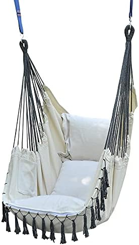 Jtyx замав стол со 2 перничиња што висат јаже јаже столици столче Тасел за висечки столче за замав со џеб за затворен, градина, градина,