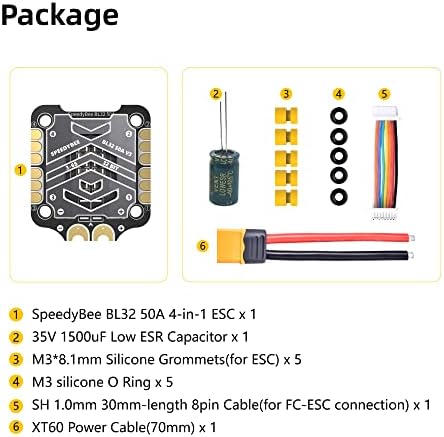 SpeedyBee 50A 4IN1 ESC: 3-6S 30x30BLHELI 32 4 во 1 ESC со CNC топлински мијалник 1500UF низок кондензатор ESR за FPV Drone F4 F7 Контролер