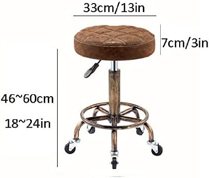 Килими со чешлање столче со тркала ， козметичка столица со кафеава синтетичка кожа седиште ， прилагодлива висина 46-60 см ， поддржана