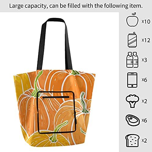 Есен цртан филм тиква Денот на благодарноста, преклопено рамо торбичка торба за еднократна употреба на намирници, тешка школа торба торба