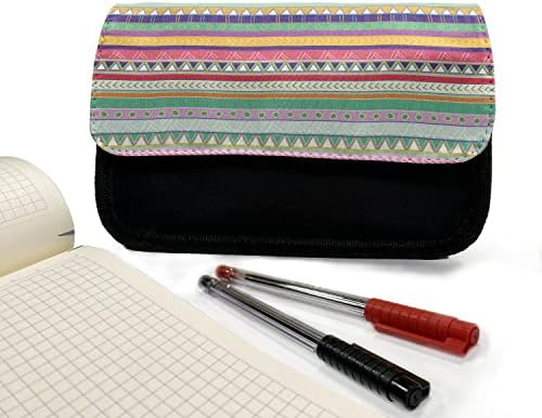 Зачудувачки етнички молив случај, геометриска стрела во стил на додл, торба со молив со ткаенини со двоен патент, 8,5 x 5,5, разнобојно