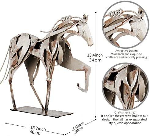 Декорирање на статуи за метални коњи со метални коњи - рачно изработена и рачно насликана скулптура, уникатна рустикална фигура