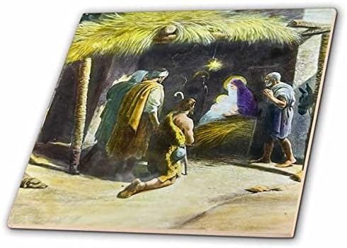Слајд на магичен фенер на 3Rose на Марија и Исус Христос се раѓаат во јасли - плочки