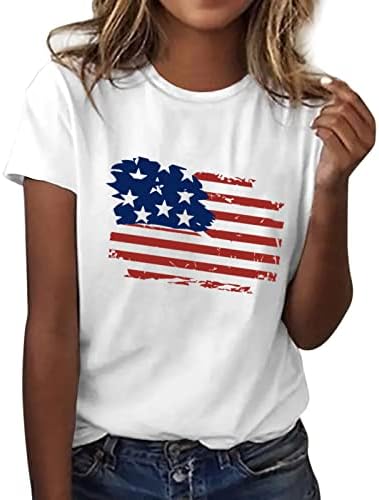 МИАШУИ Брзо Сува Маица Жени Америка Знаме Печатење О Вратот Краток Ракав Блуза Блузи Маици Маица Долги Ракави Кошула