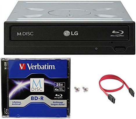 LG WHO14NS40 16X Blu-ray BDXL DVD CD Внатрешен пакет на погон на горилникот со бесплатен 100 GB M-DISC BDXL + SATA кабел + завртки за монтирање
