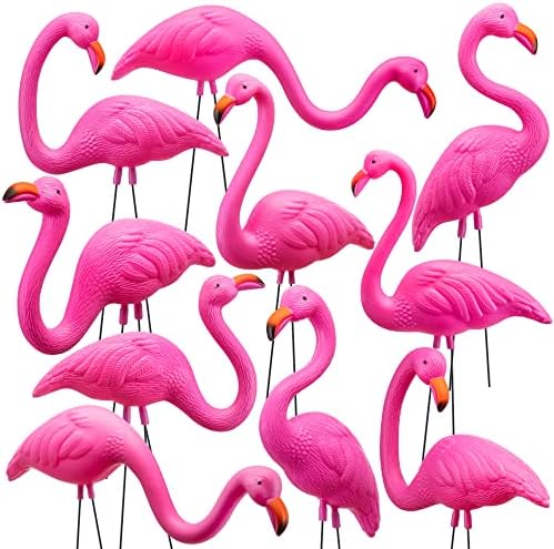 Oyоин 10 пакет Мал двор Фламингос Орнамент влогови, мини розови декорации во дворот на Фламинго, мини тревник пластична фламинго
