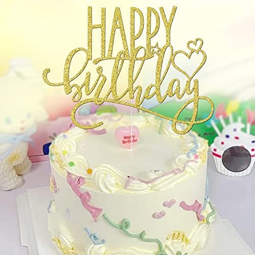 Златен среќен роденденски украси за торта - злато двострана сјај за украсување, материјали за роденденска забава