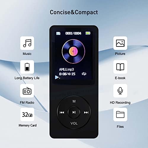 Mp3 Player 32 GB со звучникот на слушалките Преносен Hifi Gleassless Sound MP3 MINI Music Player Гласовен рекордер Е-Книга HD Екран 1.8
