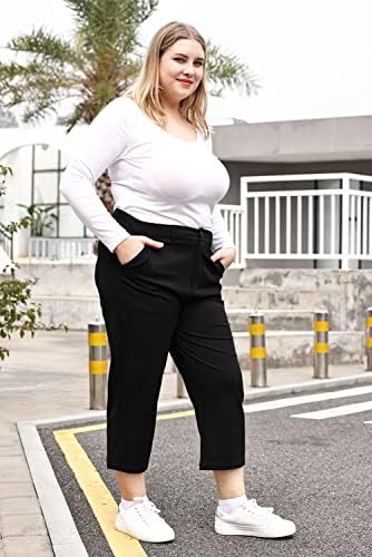 Bamansенски жени Каприс плус големина за лето права нозе јамка капри панталони со џебови