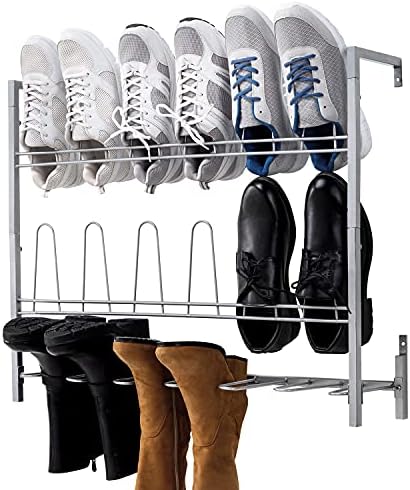 MyGift Premium Silver Metal Metal Wallидни чевли за чевли за прошетка во плакарот, кал и влез, wallид поставен простор за заштеда на
