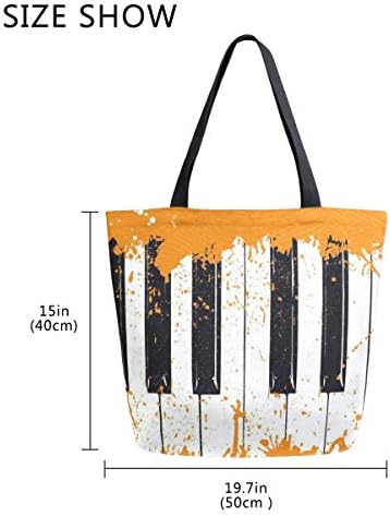 Алаза жолта пијано тастатура платно тота торба со врвни рачки чанти големи количини чанти за еднократна употреба памучни торби за рамо за
