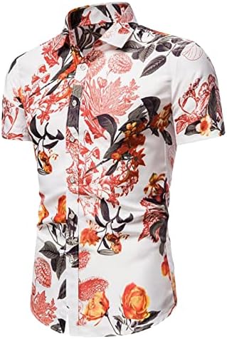Маилифу-ГJ Машки хавајски празници за печатење со кратки ракави цветни копче надолу кошула летни летни кошули за одмор на плажа