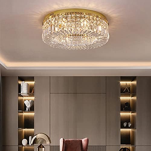 Лустер на Ноксц Американски минималистички кристален тавански светло, ретро златен кристален лустер LED тавански ламба дневна соба ресторан
